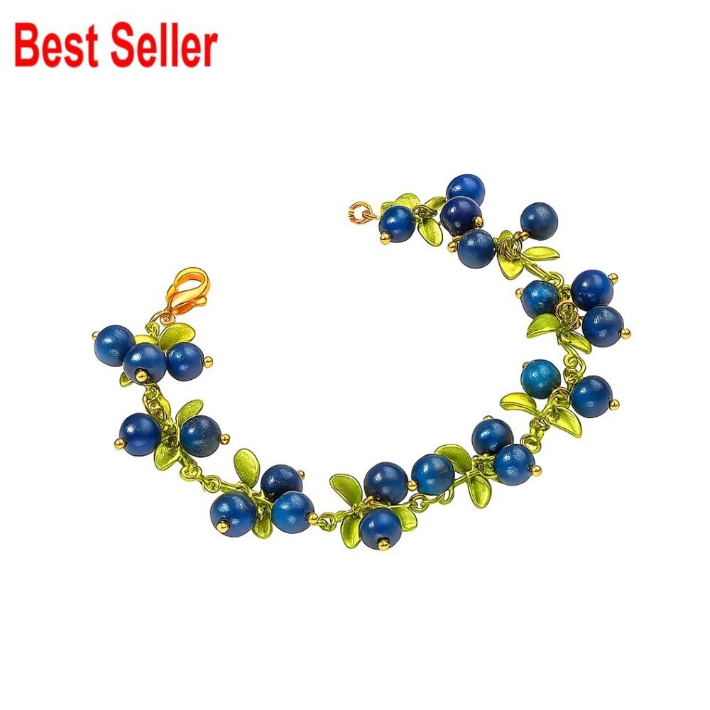 Resin Blueberry Charm Link Bracelet with Adjustable Clasp